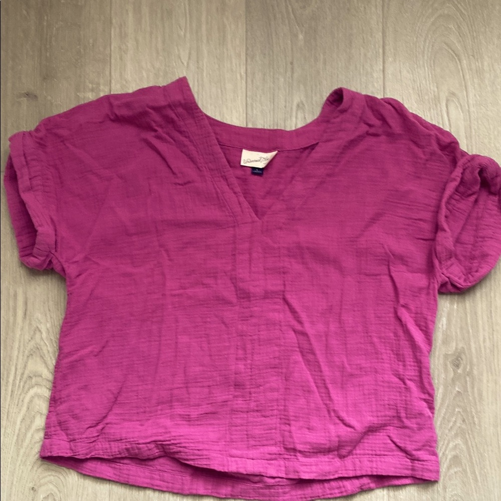 Universal Thread Pink Relaxed Crop Tee with Cuffed Sleeves